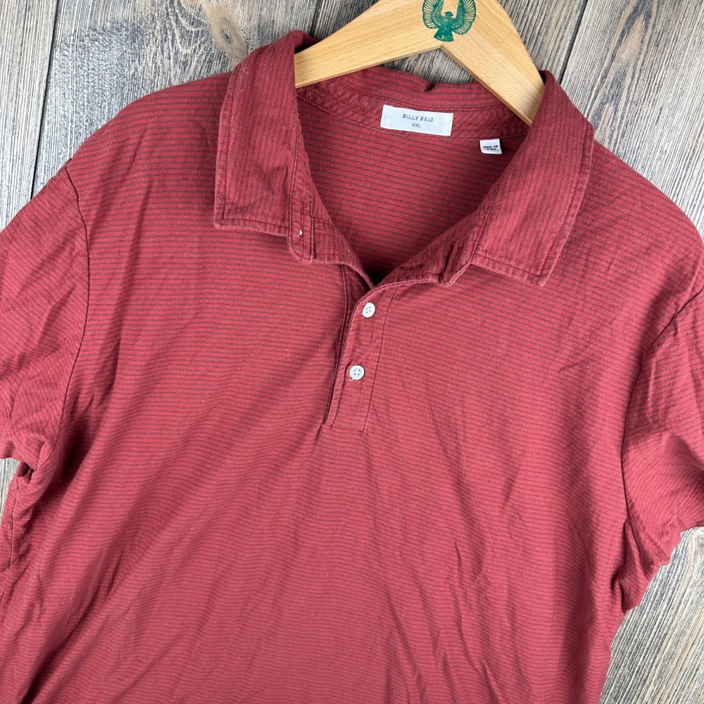 Billy Reid Red Striped Short Sleeve Polo Shirt Men Size XXL Organic Cotton